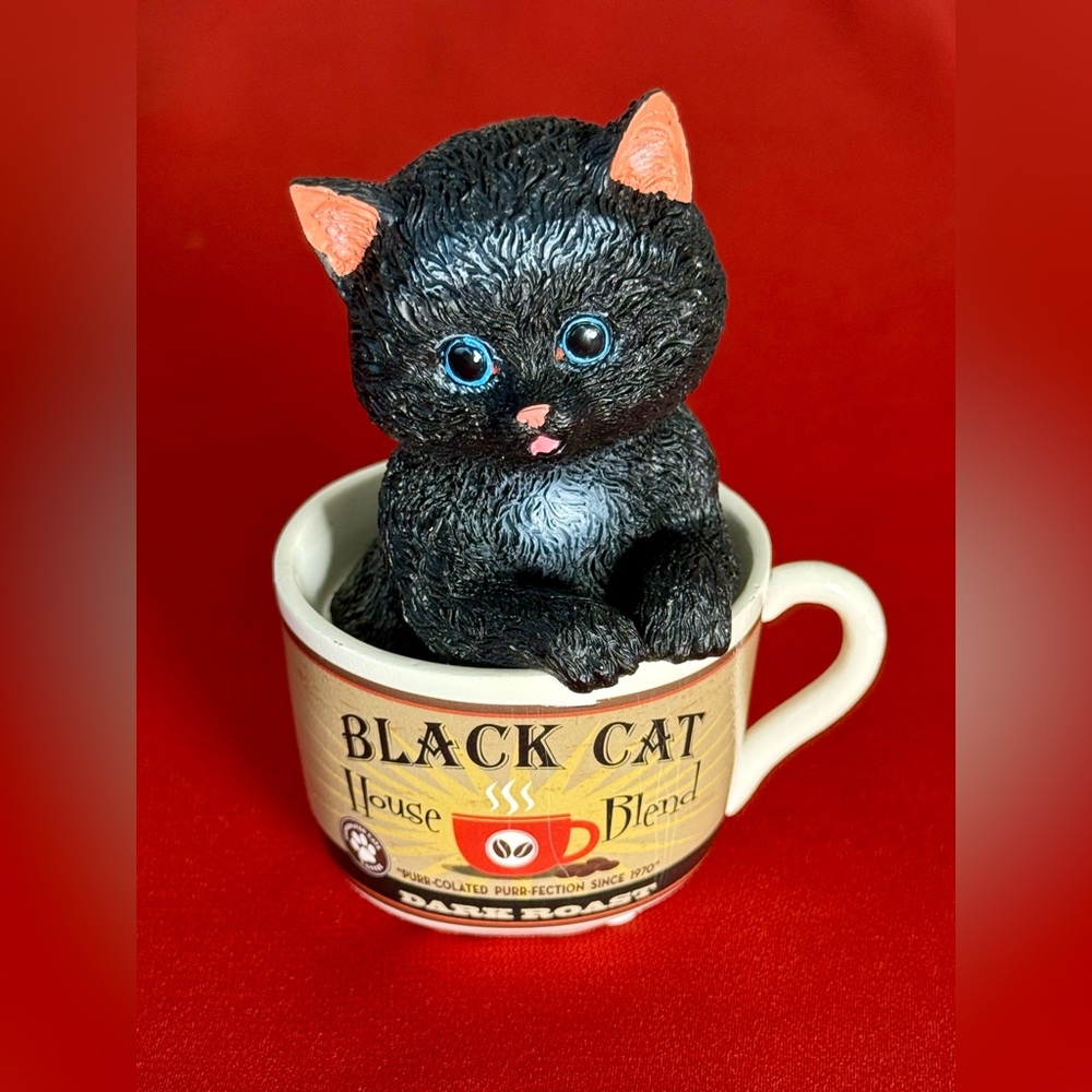 Hamilton Collection Kayomi Harai Coffee Cats "Dark Roast" figurine NWB 🐈⬛☕️